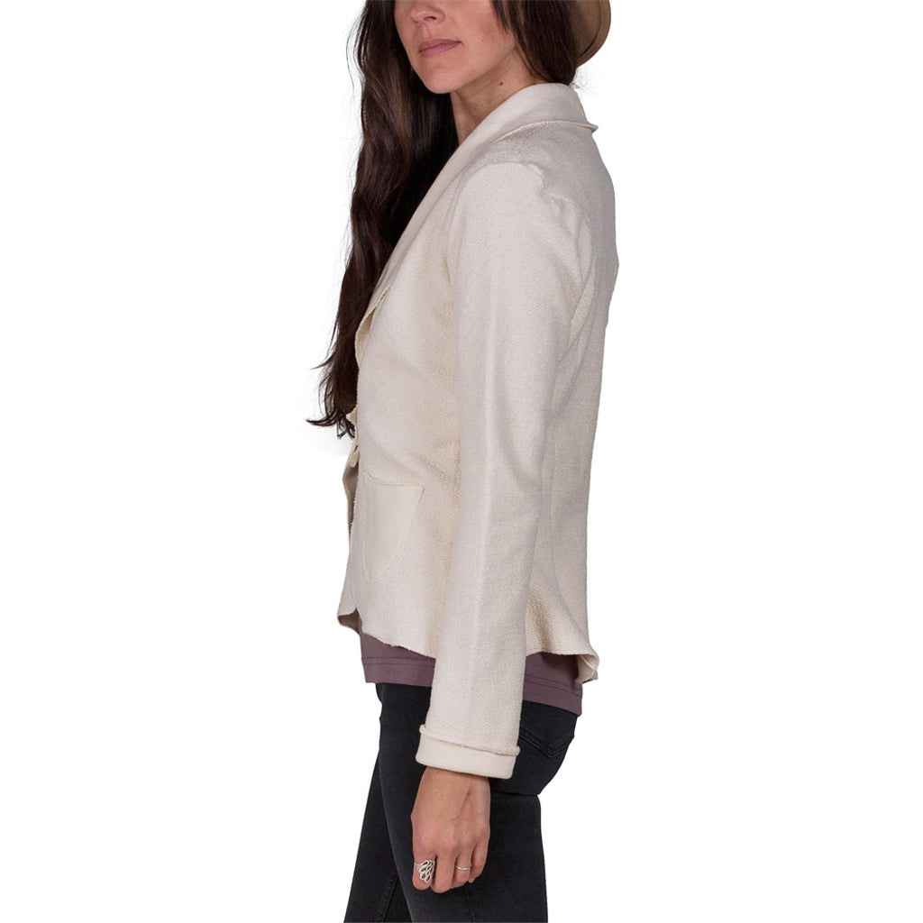 USA Made Organic Cotton Women's Heavyweight French Terry Tab Jacket Blazer in Natural Undyed - Side View