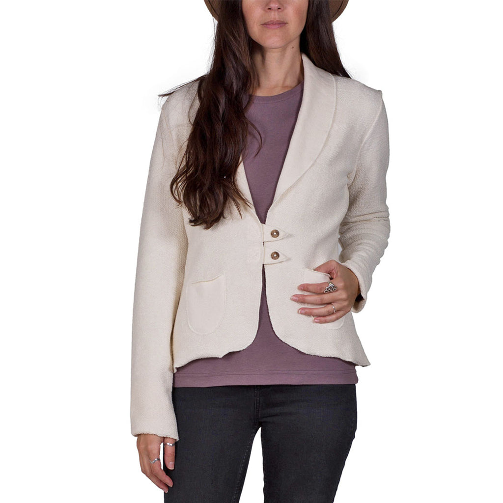 USA Made Organic Cotton Women's Heavyweight French Terry Tab Jacket Blazer in Natural Undyed