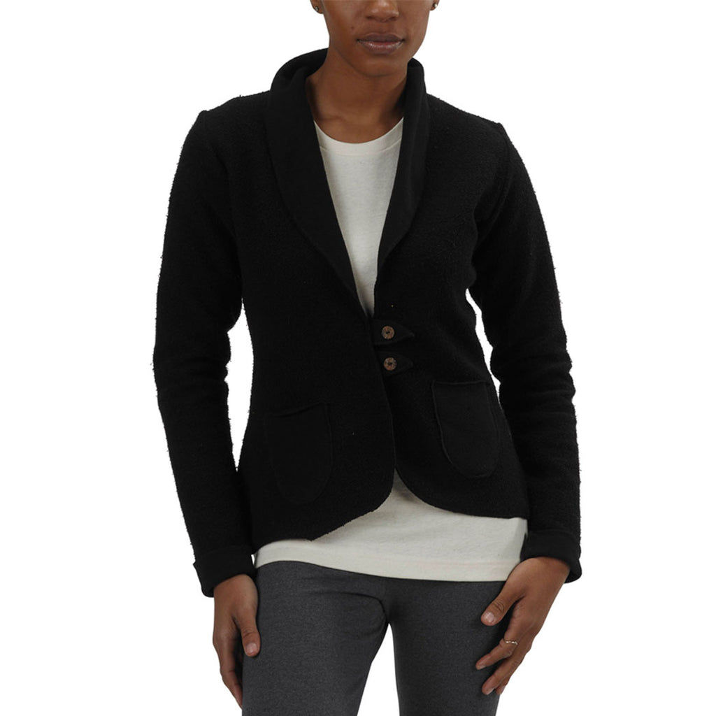 USA Made Organic Cotton Women's Heavyweight French Terry Tab Jacket Blazer in Black