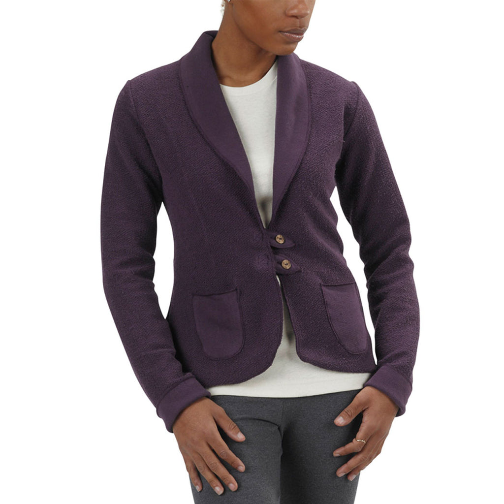 USA Made Organic Cotton Women's Heavyweight French Terry Tab Jacket Blazer in Plum