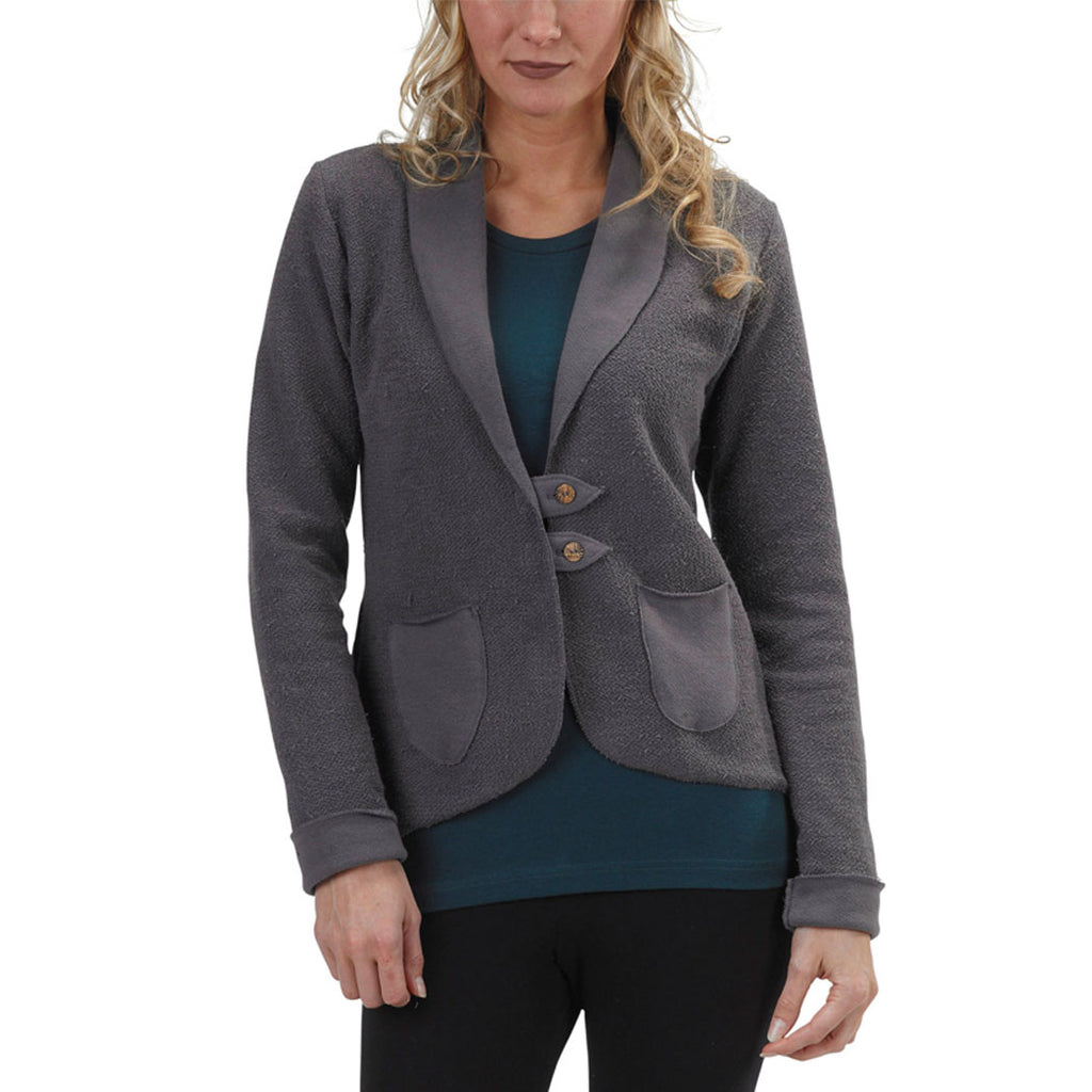 USA Made Organic Cotton Women's Heavyweight French Terry Tab Jacket Blazer in Graphite Dark Grey