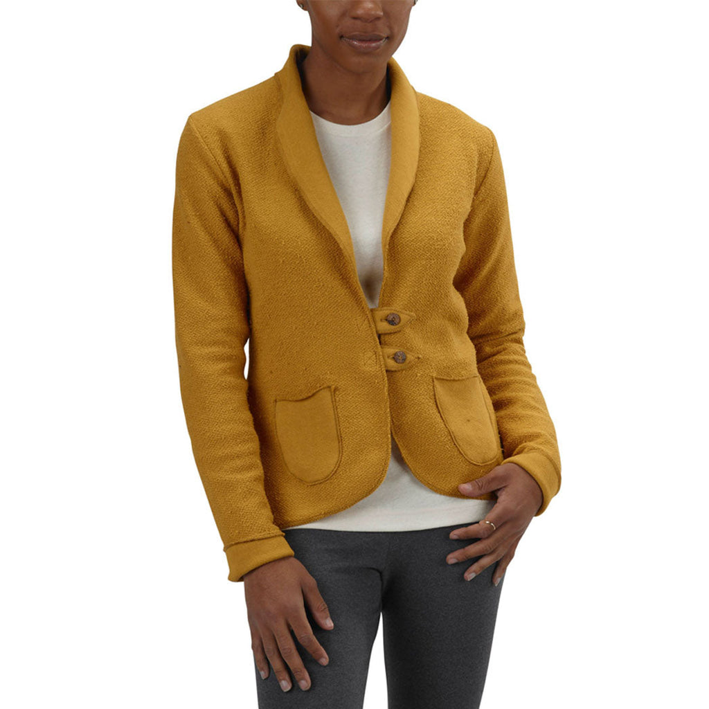 USA Made Organic Cotton Women's Heavyweight French Terry Tab Jacket Blazer in Honey Yellow