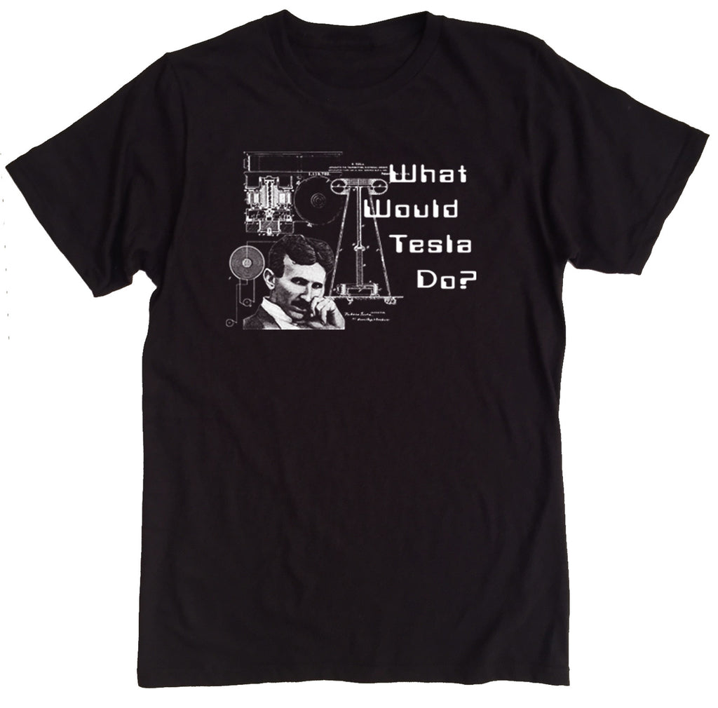 Men's Organic Cotton Classic Crewneck Tee - What Would Tesla Do? Graphic - USA Made - Asheville Apparel