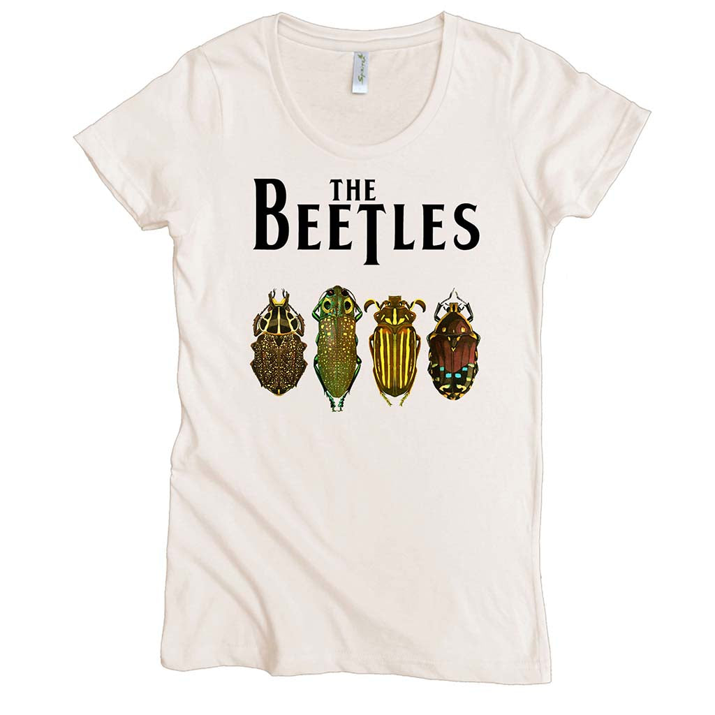 USA Made Organic Cotton Women's Natural Undyed Short Sleeve Favorite Crewneck Graphic Tee with the Beetles Design