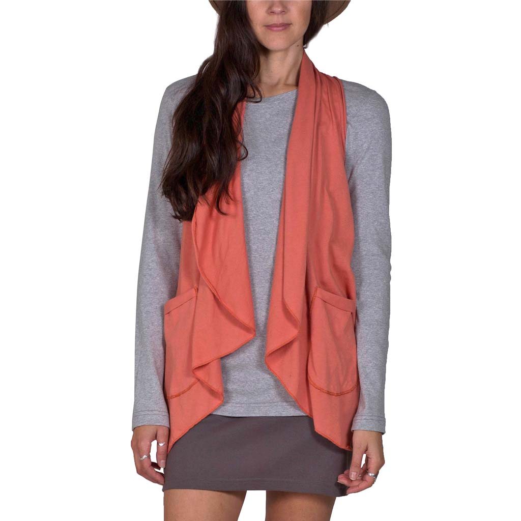 USA Made Organic Cotton Lightweight Jersey Draped Vest in Muted Coral