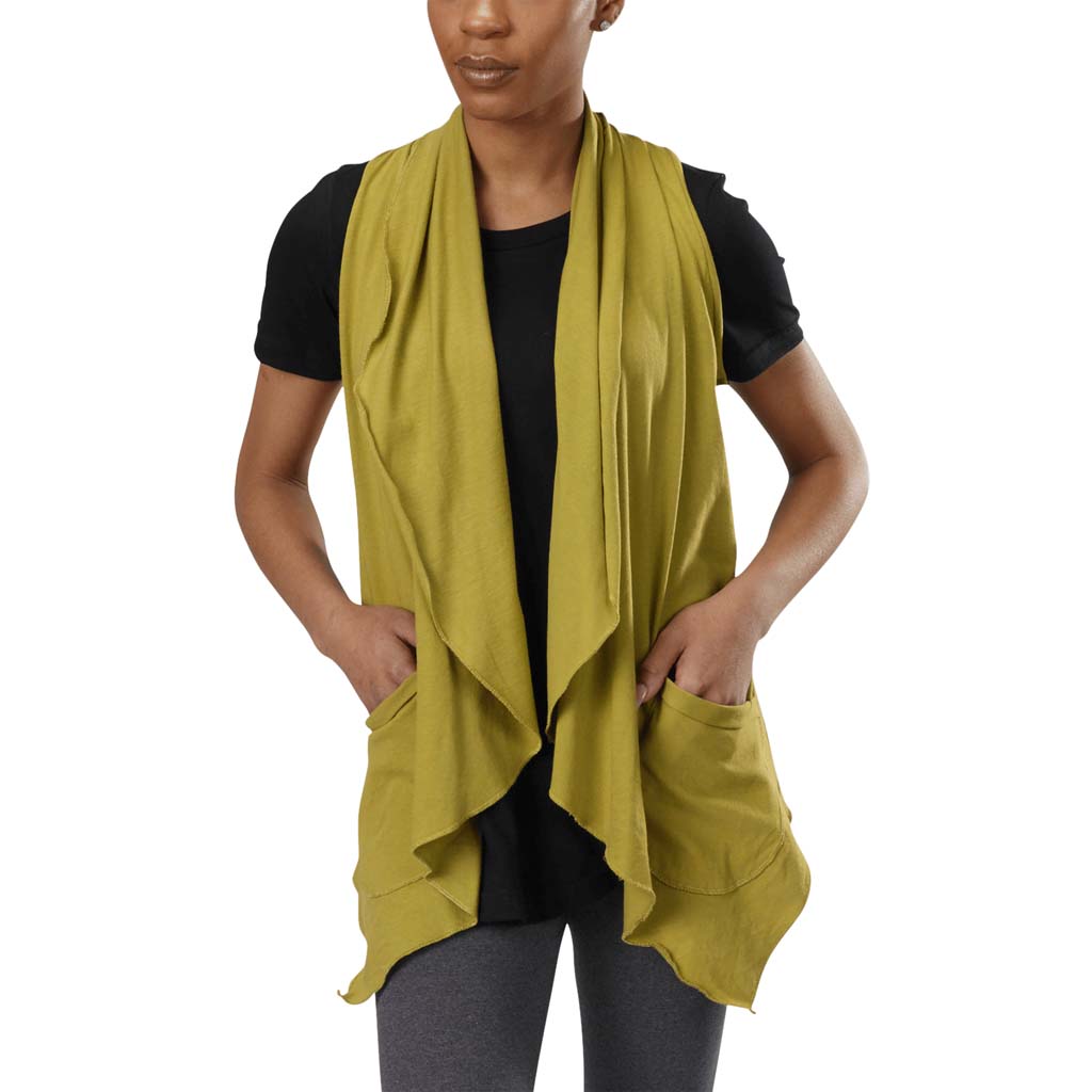 USA Made Organic Cotton Lightweight Jersey Draped Vest in Arras Green