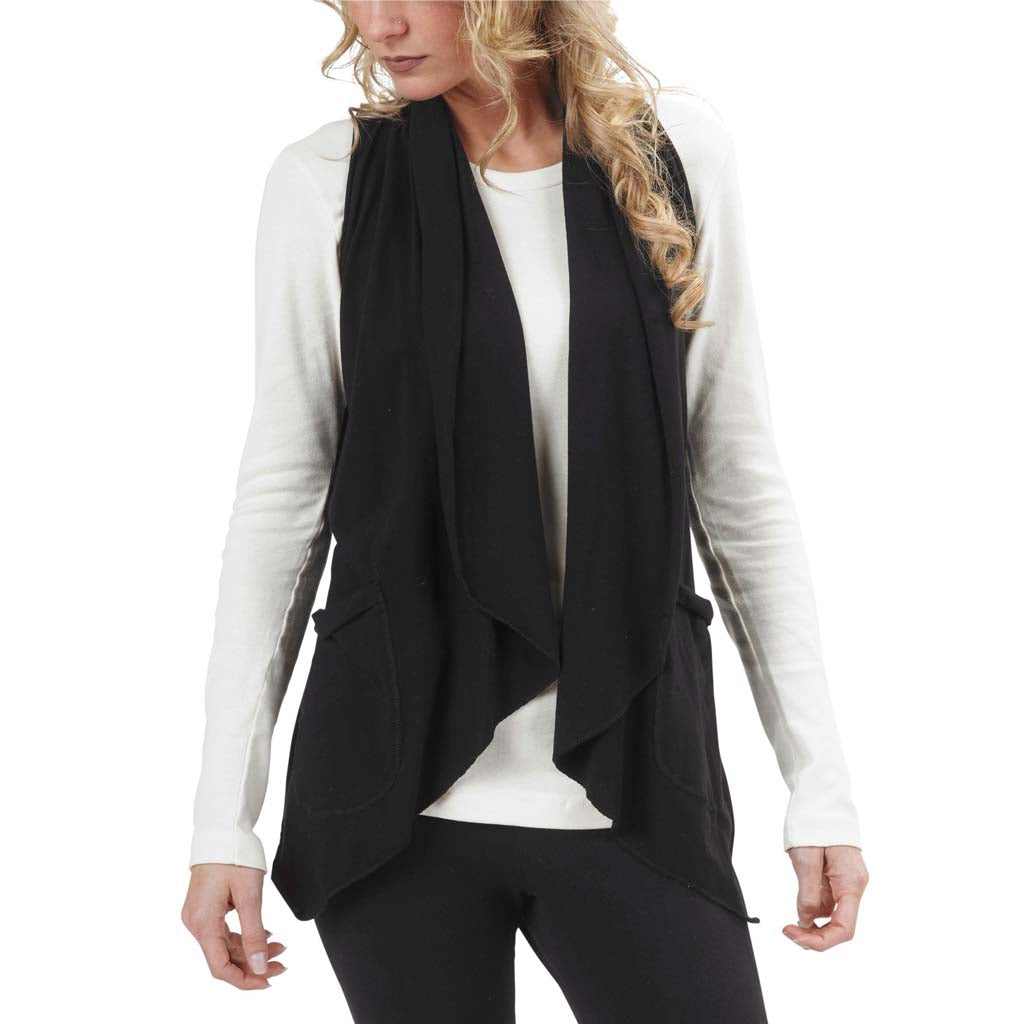 USA Made Organic Cotton Lightweight Jersey Draped Vest in Black