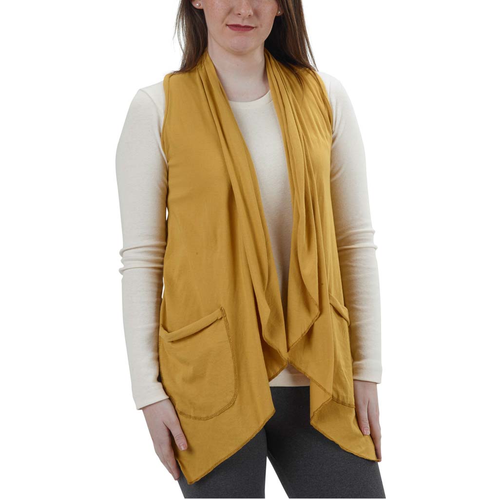USA Made Organic Cotton Lightweight Jersey Draped Vest in Honey Yellow