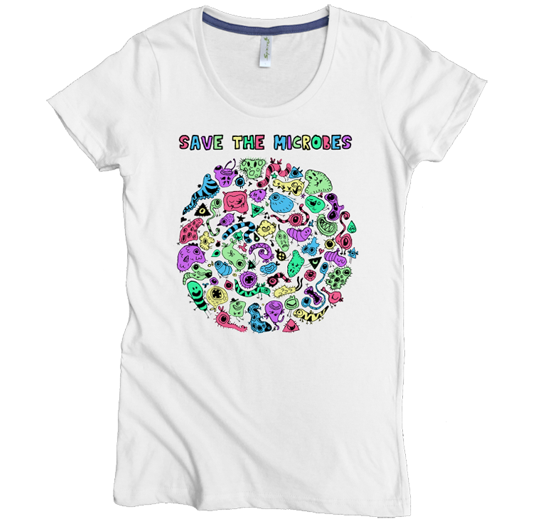 USA Made Organic Cotton Women's Peroxide White Short Sleeve Favorite Crewneck Graphic Tee with Save the Microbes Design