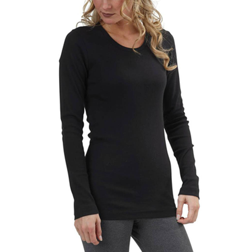 USA Made Organic Cotton Women's Rib Long Sleeve Perfect Crewneck T-Shirt in Black