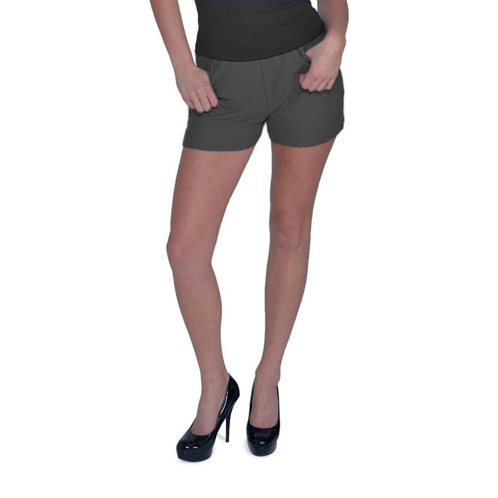 USA Made Organic Cotton Lightweight French Terry Betty Hi Waisted Shorts with pockets & back zipper in Graphite Dark Grey