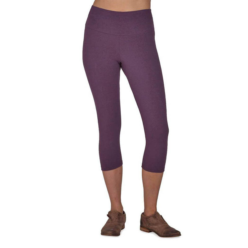 USA Made Organic Cotton/Lycra Yoga Capri in Plum Purple