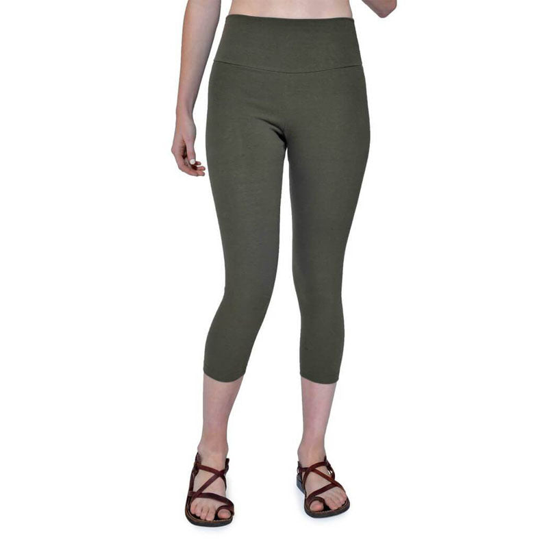 USA Made Organic Cotton/Lycra Yoga Capri in Spirulina Olive Green