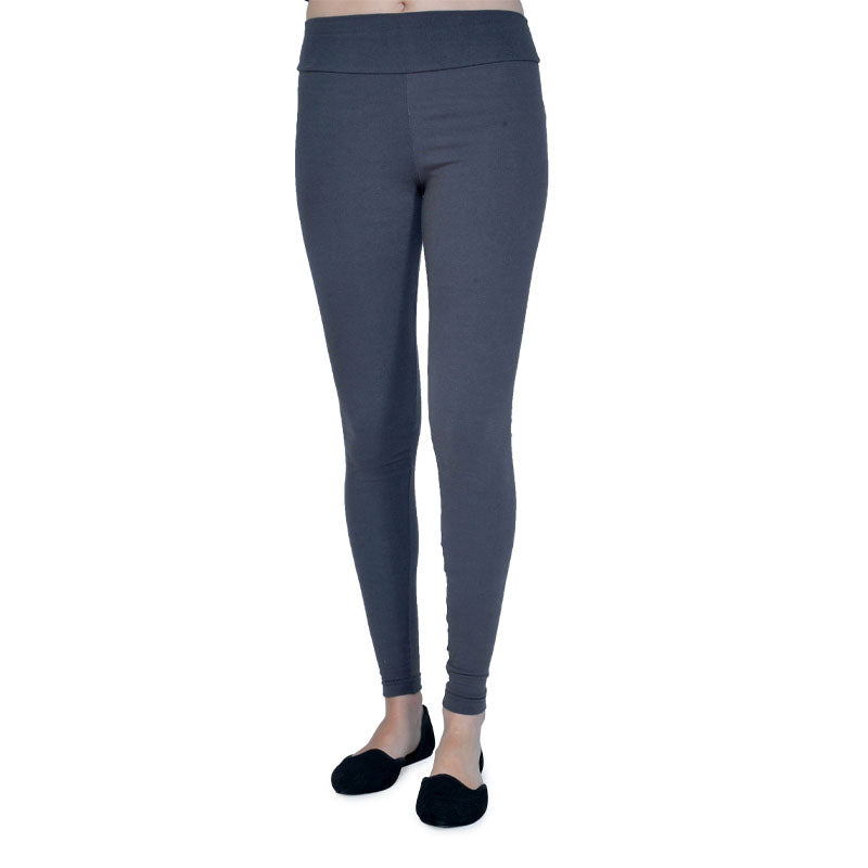 USA Made Organic Cotton/Spandex Women's Full Length Yoga Leggings in Graphite Dark Grey