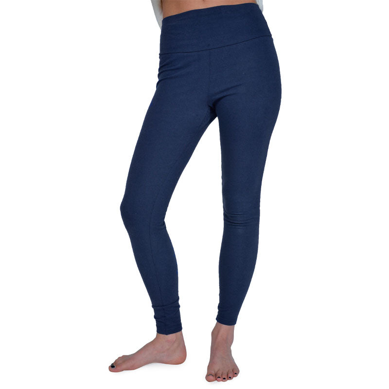 USA Made Organic Cotton/Spandex Women's Full Length Yoga Leggings in Marine