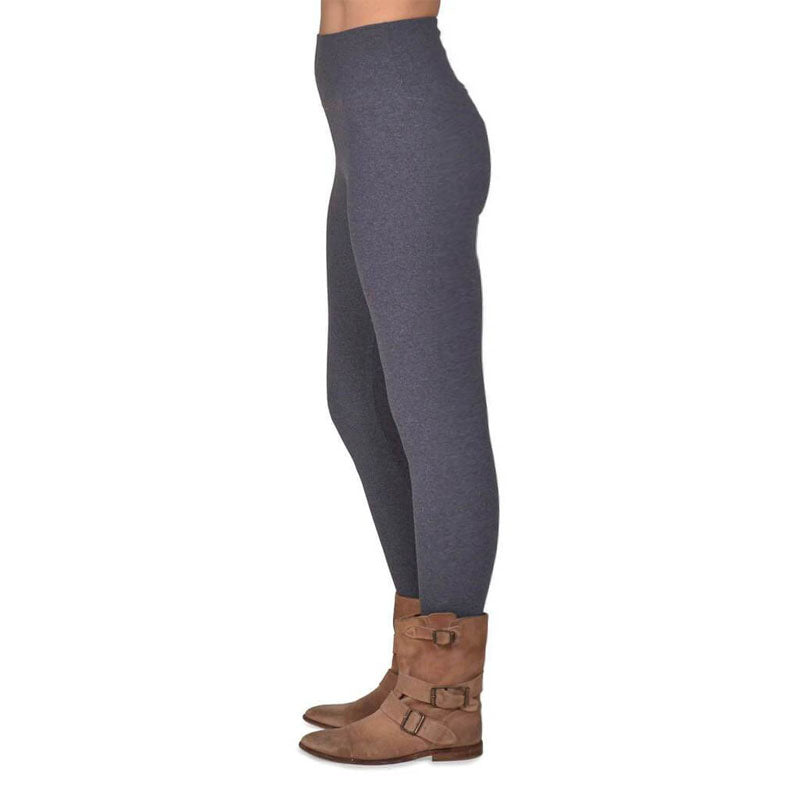 USA Made Organic Cotton/Recycled PET/Spandex Full Length Yoga Leggings in Charcoal heathered dark grey