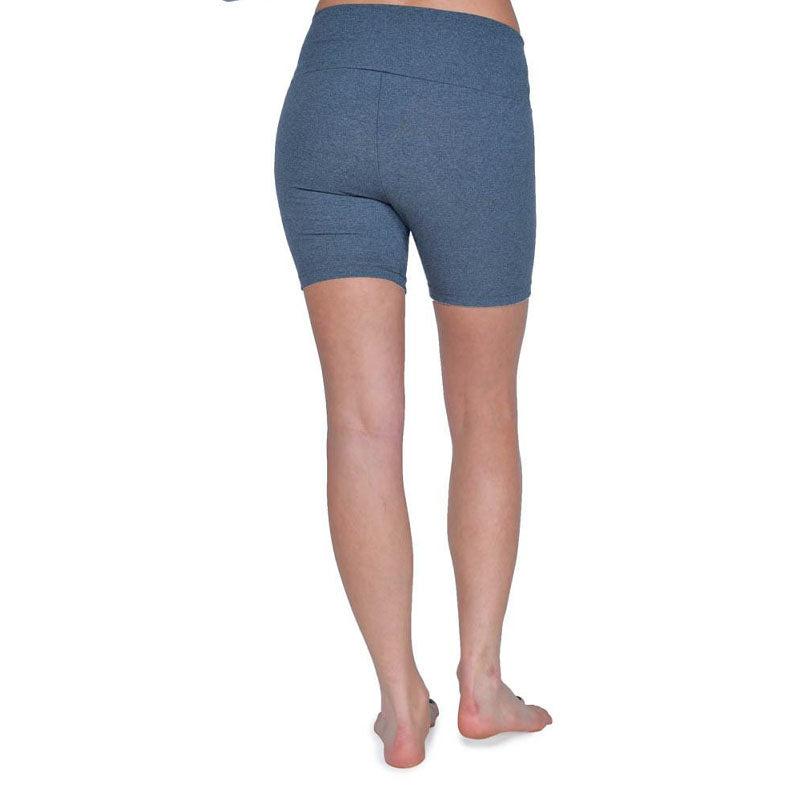 USA Made Organic Cotton/Recycled PET/Spandex Yoga Shorts in Heather Charcoal Dark Grey - Back View